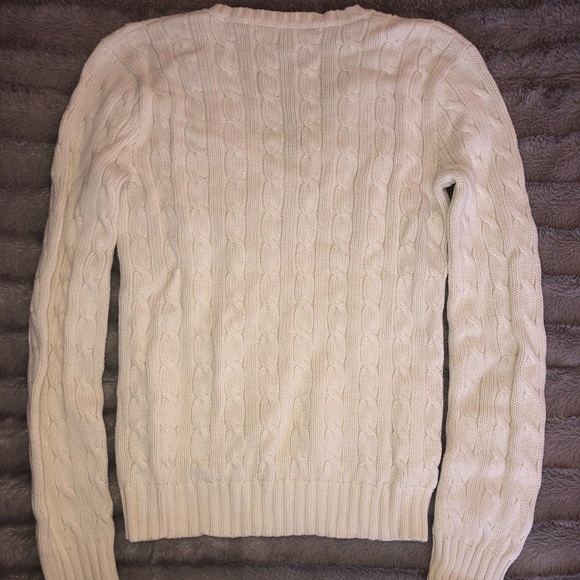 White cable knit v neck sweater by Ralph Lauren 100% cotton - Picture 3 of 3